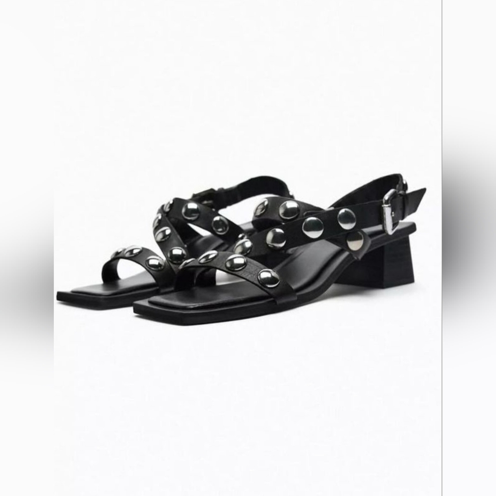 NEW Zara Size 6 / EU 36 Black Studded Leather Heels Sandals